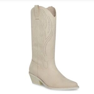 Madden Girl Ryder Western Cowboy Boots Size 8.5 Beige Embroidered Detail Stylish